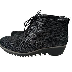 Wolky Dusky Winter Black Leather Wedge Ankle Boots Booties Size 40 US 9 Metallic